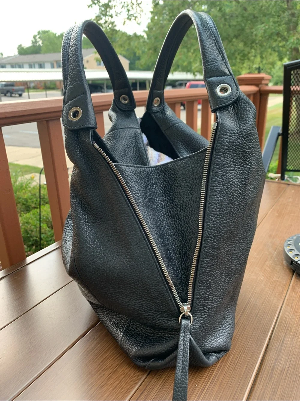 Furla  Black Pebbled Leather Slouch Hobo